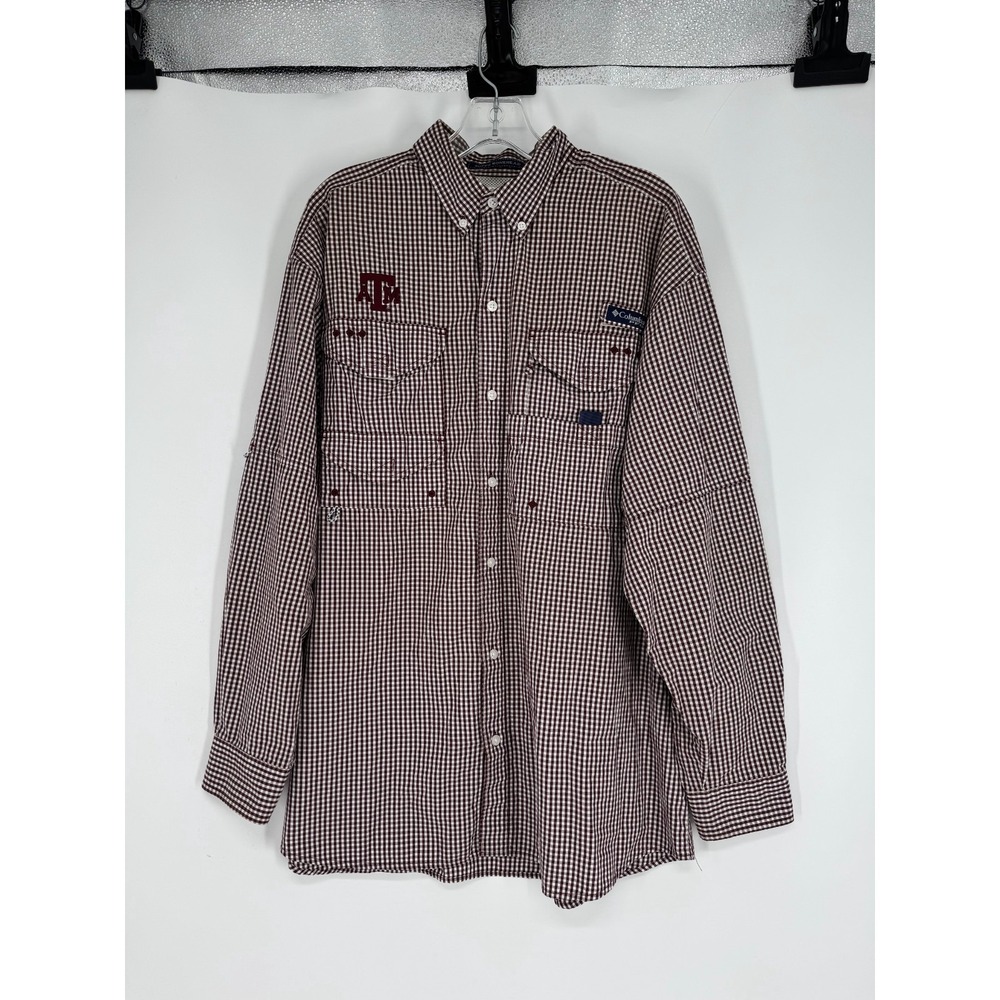 Columbia PFG‎ Texas A&M Aggies Fishing Shirt Long Sleeve Check Button Down Mediu